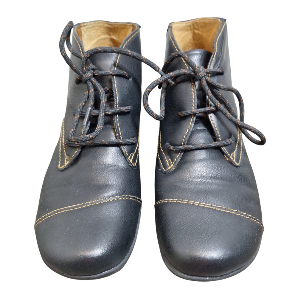 B.O.C. Women Black Lace Up Ankle Boots Contrast Stitch Round Toe BC0069509 6.5M